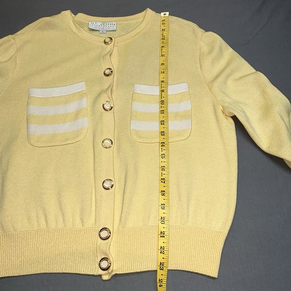 St John Collection Sweater Cardigan Yellow Large Made In USA *flaw - Picture 4 of 9